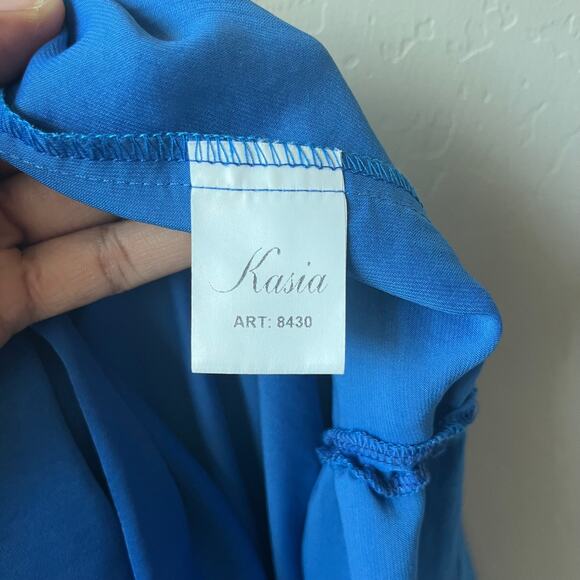 Kasia Dress Blue Halter Tiered Sleeveless Boho Maxi Dress Size M - Picture 7 of 8